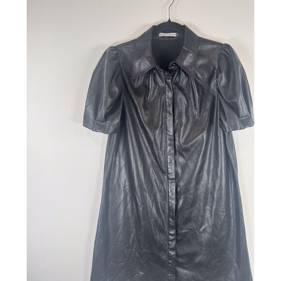 Alice Olivia Womens Dress Black Jem Vegan Leather Mini Puffed Shirtdress Medium - Picture 6 of 12